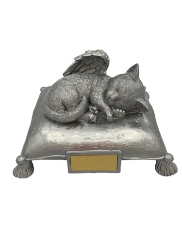 Monello Katzenurne Katze auf Kissen bis ca. 15 kg Tiergewicht individuelle Gravur auf Wunsch Katzenurne für Zuhause (Silber) von Monello