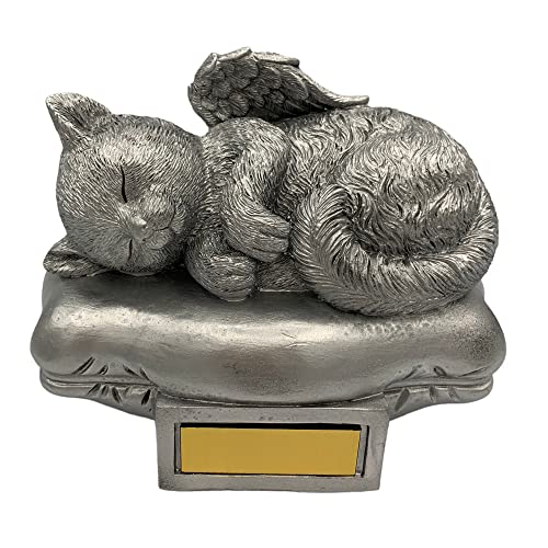 Monello Katzenurne Katze auf Kissen bis ca. 12 kg Tiergewicht individuelle Gravur auf Wunsch Katzenurne für Zuhause (Silber) von Monello