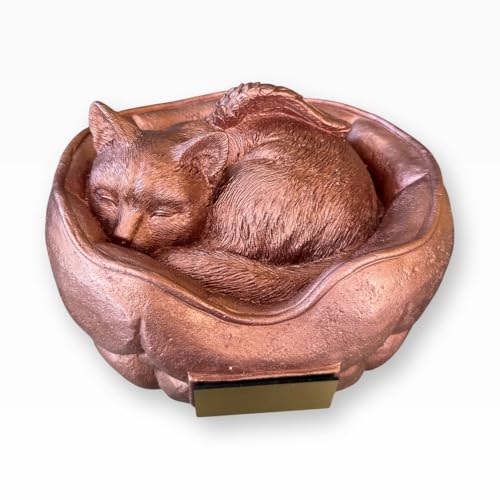 Monello Katzenurne Schlafende Katze, Tierurne mit Engelsflügeln, 1L Füllvolumen, für Katzen bis 15 kg, mit Gravur auf Wunsch (Kupfer) von Monello