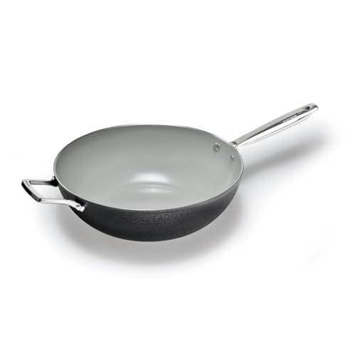 Moneta Armonia Finegres Wok 32 cm 1 Griff + 1 Griff, natürliche Beschichtung FineGres (NO PFAS), auch für Induktion. 100% Made in Italy. von Moneta