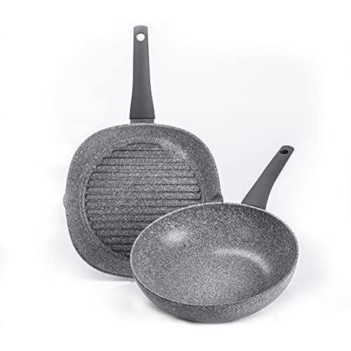 [Amazon Exclusive] Symphony Coin Set Grillpfanne+Wok auch für Induktion, Beschichtung mit Mineralpartikeln verstärkt, Made in Italy von Moneta