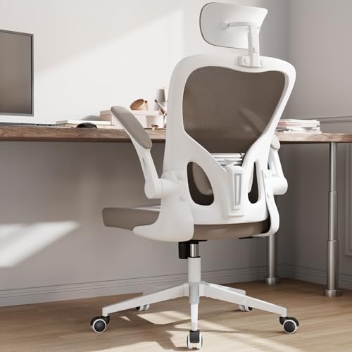 Monhey Ergonomischer Bürostuhl, hohe Rückenlehne, Netzstoff, Computer-Schreibtischstuhl mit hochklappbaren Armen, verstellbare Lendenwirbelstütze und Kopfstütze, drehbarer Rollstuhl für Zuhause, Büro von Monhey