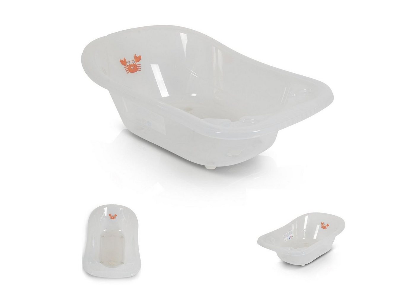 Moni Babybadewanne Babybadewanne Omar 90 cm, Transparent Wasserablauf Ablagefächer für Zubehör von Moni