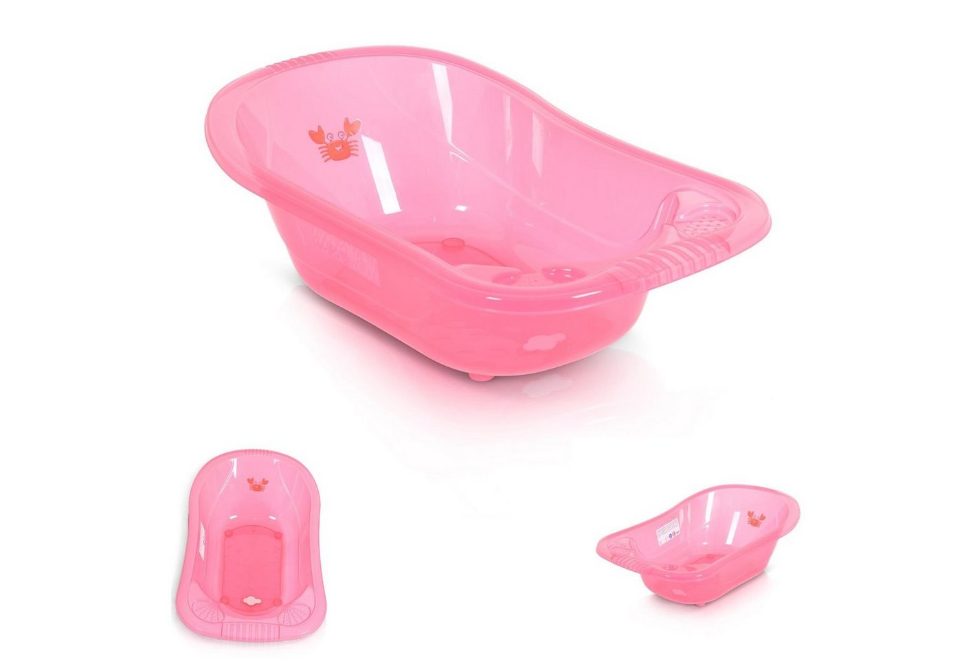 Moni Babybadewanne Babybadewanne Omar 90 cm, Transparent Wasserablauf Ablagefächer für Zubehör von Moni