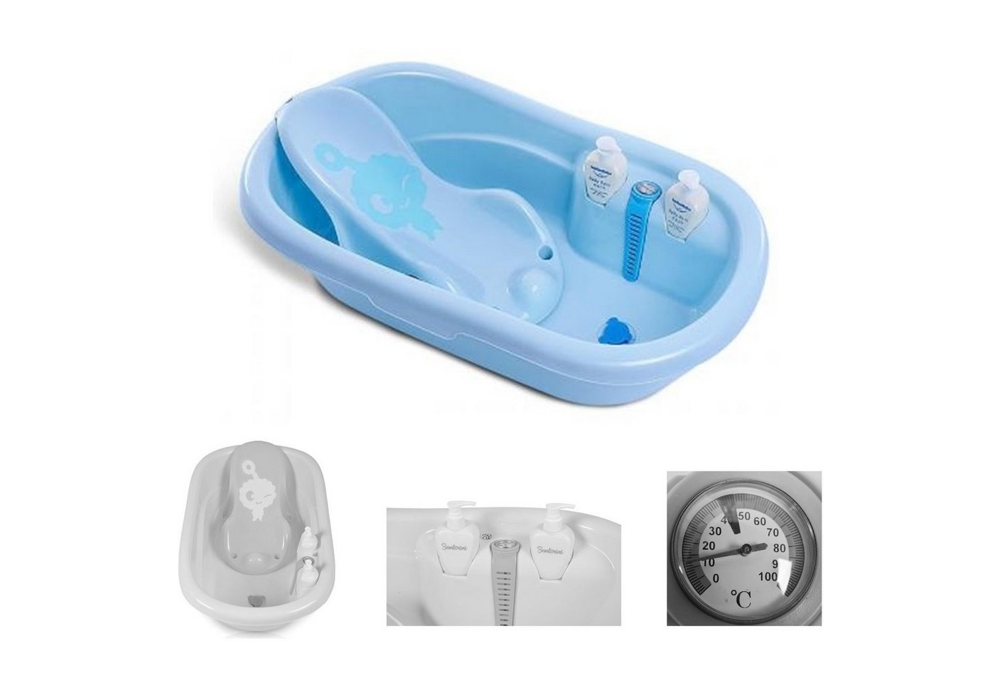 Moni Babybadewanne Babybadewanne Santorini, Zubehör 90 cm, Thermometer Shampoospender ab Geburt von Moni