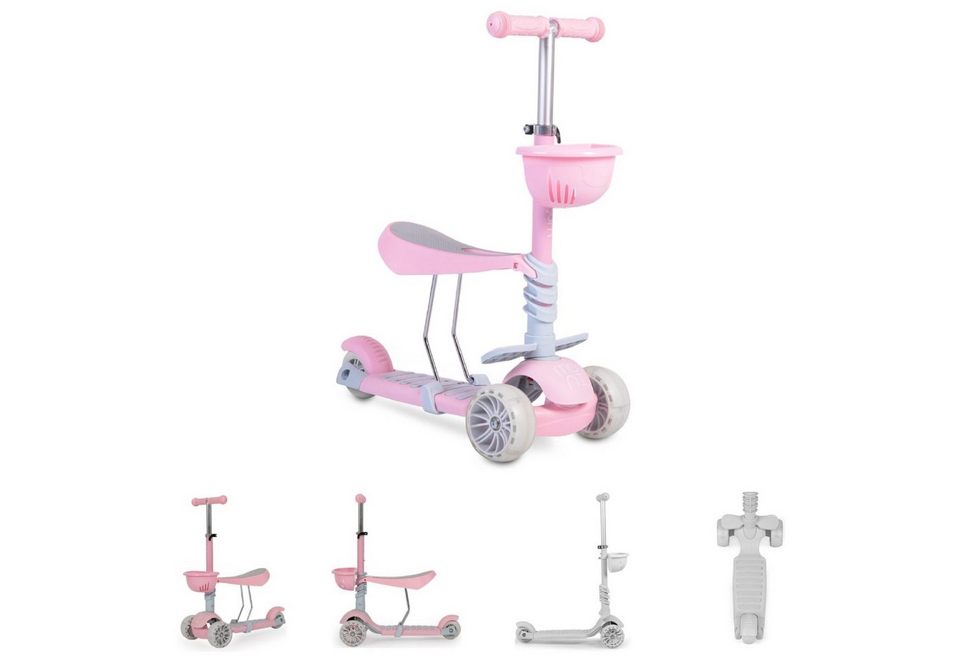 Moni Cityroller Kinderroller, Bubblegum 2 in 1, Höhe einstellbar, Sitz abnehmbar, 3 Räder von Moni