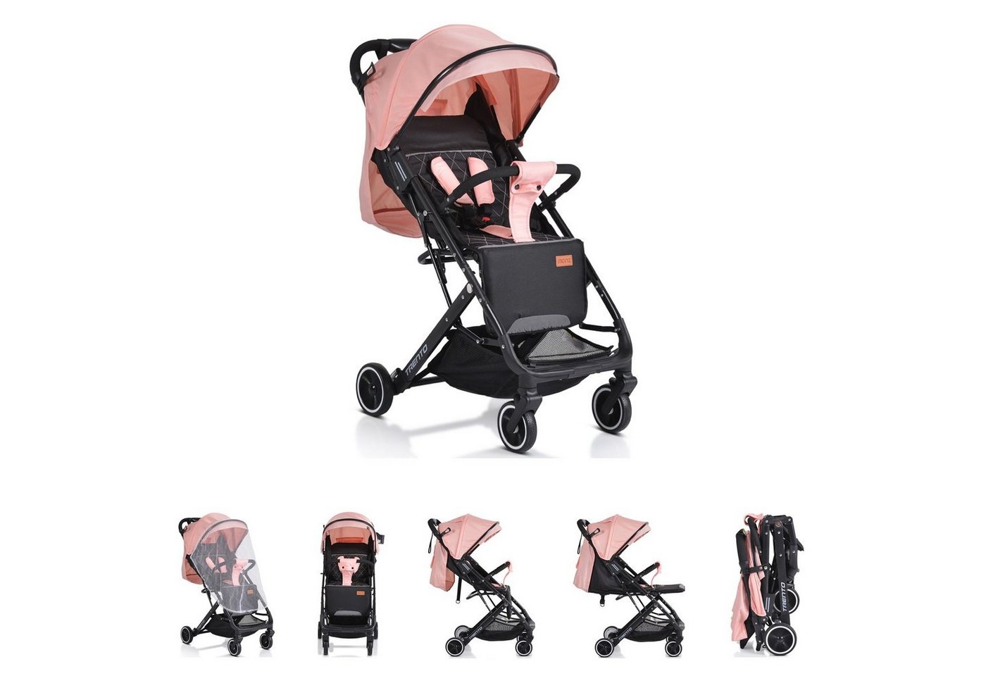 Moni Kinder-Buggy Kinderwagen Buggy Trento, faltbar Moskitonetz Getränkehalter Hinterradbremse von Moni