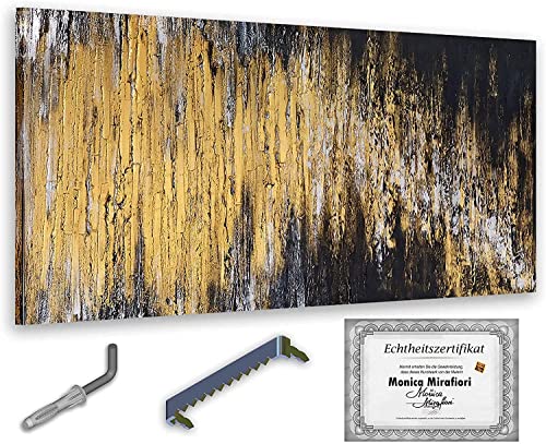 Monica Mirafiori I 100% HANDGEMALT I Gemälde Black & Gold & Silver 100x50cm | Gemälde Handgemalt | Acrylgemälde | Sehr Großes Acrylbild I Moderne Kunst I Kunstbilder von Monica Mirafiori