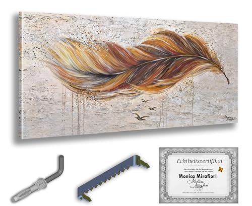 Monica Mirafiori I 100% HANDGEMALT I Gemälde Brown Feather I 100x50cm | Gemälde Handgemalt | Acrylgemälde | Sehr Großes Acrylbild I Moderne Kunst I Kunstbilder von Monica Mirafiori