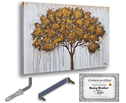 Monica Mirafiori I 100% HANDGEMALT I Gemälde Gold Tree 120x80cm | Gemälde Handgemalt | Acrylgemälde | Sehr Großes Acrylbild I Moderne Kunst I Kunstbilder von Monica Mirafiori