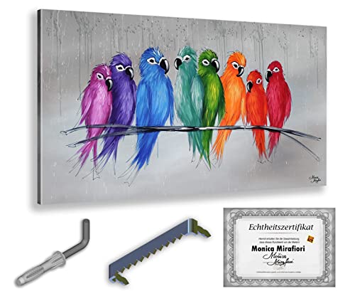 Monica Mirafiori I 100% HANDGEMALT I Gemälde Sittiche 120x60cm | Gemälde Handgemalt | Acrylgemälde | Sehr Großes Acrylbild I Moderne Kunst I Kunstbilder von Monica Mirafiori