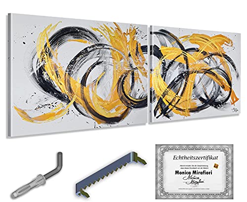 Monica Mirafiori I 100% HANDGEMALT I Gemälde Golden Rings 180x70cm | Gemälde Handgemalt | Acrylgemälde | Sehr Großes Acrylbild I Moderne Kunst I Kunstbilder von Monica Mirafiori