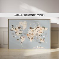 Weltkarte Der Tiere Als Poster Kinderzimmer Wanddeko von MonicaDesignsStudio