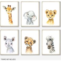 Safari Tiere, Set Kinderzimmer Poster, Ungerahmt von MonicaDesignsStudio