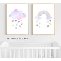 Set Von 2 Mädchen Bilder, Wolke Und Regenbogen, Ungerahmt von MonicaDesignsStudio