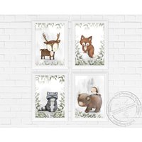 A4 Kinderzimmer Babyzimmer Bilder Set - Poster Waldtiere Baby Wald Tiere Kunstdruck Deko | Set 45 von Hugs4Paper