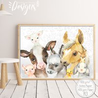 Farm Mix ~ A3 Kinderzimmer Poster Bild Tiere Bauernhof Pferd, Esel, Ferkel, Hase, Kuh, Lamm, Einzelbild Oder Bilderset |Set 44/P-Farm von Hugs4Paper