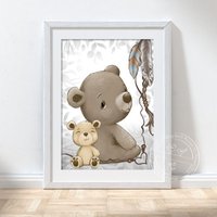 Kinder Bild Bär Mama & Baby | A4 Waldtiere Poster von Hugs4Paper