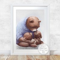 Kinderzimmer Bild [A3] Mama Bär Mit Kindern - Waldtiere Deko Tiere Fluffy Hugs von Hugs4Paper