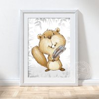 Biber Bild Für Kinderzimmer | A4 Waldtiere Poster von Hugs4Paper