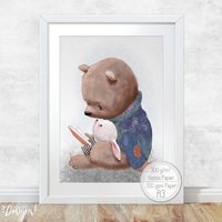 Kinderzimmer Bilder [A3] Babyzimmer Deko Tiere Fluffy Hugs Poster von Hugs4Paper