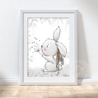 Kinderzimmer Bilder | A4 Hase Pusteblume Waldtiere Poster von Hugs4Paper