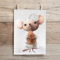 Kinderzimmer Poster [A3] Kleine Maus Bild Tiere Fluffy Hugs von Hugs4Paper