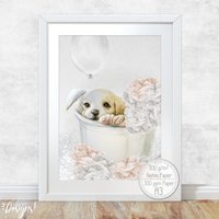 Poster [A3] Hund Im Blumentopf Kinderzimmer Bild Shabby Art Deko Tiere Fluffy Hugs von Hugs4Paper