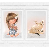 Poster Für Mädchen [A3] Kinderzimmer Reh | Bilder Kinderbild |Fluffy Hugs von Hugs4Paper