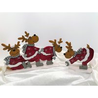 Winterdeko Aus Holz - 4 Lustige Elche H 20 cm B 42 Selbst Zugeschnitten Und Handbemalt Handarbeit Bayern Weihnachten Advent Winter von MonisKunstladen