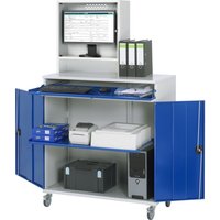 RAU Computer-Schrank, Monitorgehäuse, Tastaturauszug, Doppel-Flügeltür, Monitorfach Tiefe 230, 1 x Auszugstablar, mobil von RAU