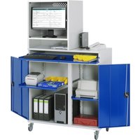 RAU Computer-Schrank, Monitorgehäuse, Tastaturauszug, Doppel-Flügeltür, Monitorfach Tiefe 500, 2 x Auszugstablar, mobil von RAU