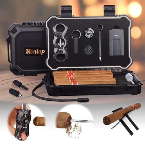 Reise-Zigarren-Humidor-Box-Set mit Zigarren-V-Cutter, Zigarrenpunsch, Zigarrenhalter, Zigarrenschublade Enhancer, Luftbefeuchter & Hygrometer, tragbarer Outdoor-Zigarrenkoffer mit Zigarrenzubehör-Set, von Moniup