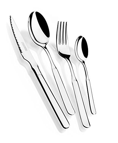MONIX Milan | 24-teiliges Besteckset mit Steakmesser, Edelstahl 18/10, modernes Design, glänzend polierte Oberfläche, 2 mm Stärke (6 Personen) von Monix