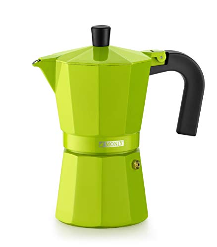 MONIX Lima | Italienische Aluminium-Kaffeemaschine, 6 Tassen, Grün, 10 cm von Monix