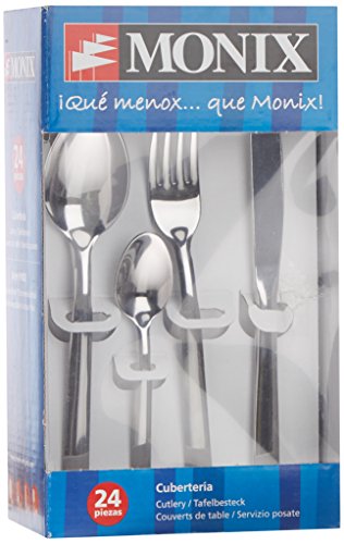 BRA Monix Genova Besteck-Set, 24-teilig, mit Steakmesser, Edelstahl 18/10, modernes Design, glänzend poliert, Dicke 2,5 mm, für 6 Personen von Monix