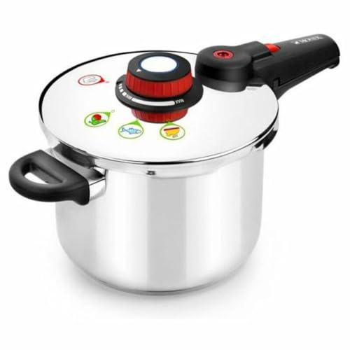 MONIX Selecta | Duo Set Schnellkochtöpfe 4 und 6 Liter mit Lebensmittelauswahlsystem und automatischem Verschluss, 18/10 EDELSTAHL, Silber, 2 Einheiten von Monix