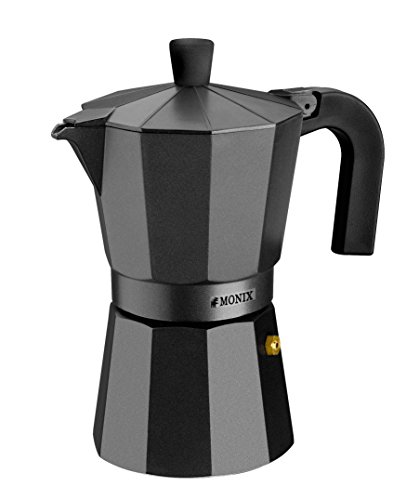 Monix Vitro Noir | Italienische Kaffeemaschine aus Aluminium für 1 Tasse, für alle Herdarten außer Induktion geeignet, hitzebeständiger Griff von Monix