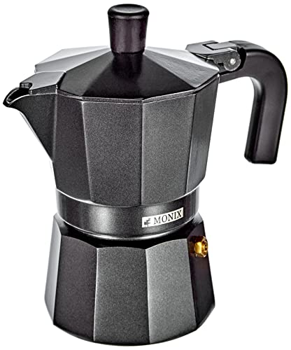 Monix Vitro Noir | Italienische Aluminium-Kaffeemaschine für 3 Tassen, geeignet für alle Küchenarten außer Induktion von Monix