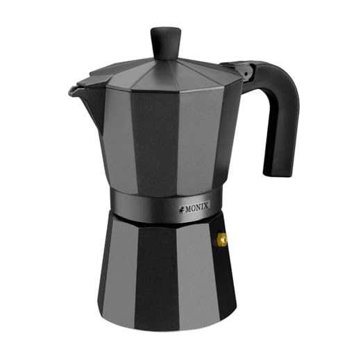Monix Vitro Noir | Italienische Aluminium-Kaffeemaschine für 9 Tassen, geeignet für alle Herdarten außer Induktion, schwarze Farbe Monix Vitro Noir | Italienische Aluminium-Kaffeemaschine für 9 Tassen, geeignet für alle Herdarten außer Induktion, schwarze Farbe von Monix