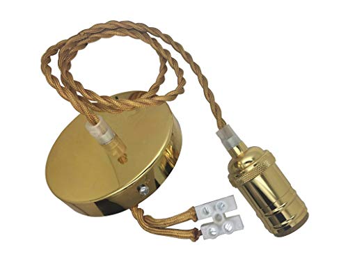 Goldfarbene Lampenfassung mit Blüte und 1 m langem Textilkabel, Modell E27. Bringen Sie Eleganz und Raffinesse in Ihren Räumen, ideal für dekorative und funktionale Beleuchtung. von Monkey Ladder