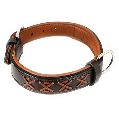 MONKIMAU Halsband für Hunde aus echt Leder mit Zierflechtung gepolstert verstellbar L 40-48 cm von MONKIMAU