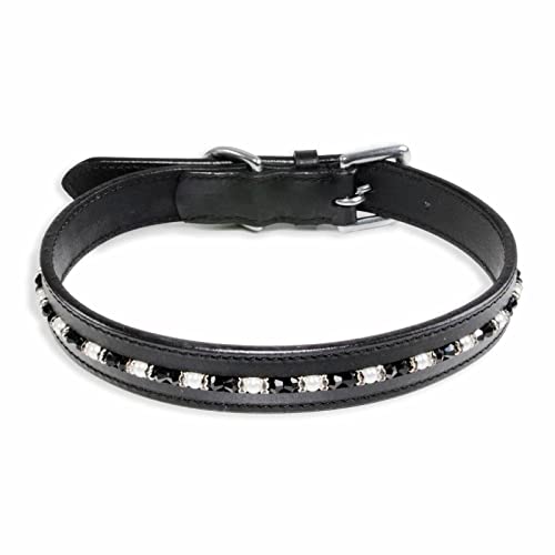 Monkimau Halsband Hund echt Leder Hunde Halsbänder schwarz mit Swarovski Kristallen Lederhalsband verstellbar Dog Collar Hundehalsband (XS-S: 20mm x 40cm) von Monkimau