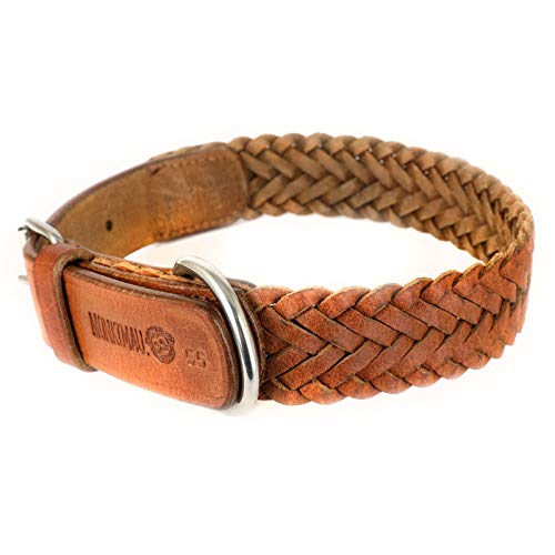 Monkimau Halsband für Hunde aus echt Leder geflochten verstellbar (S 27-33cm (20mm)) von Monkimau