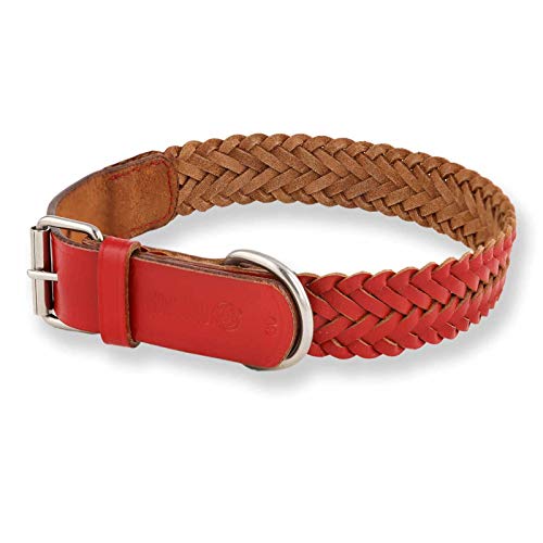Monkimau Lederhalsband für Hunde, breit geflochten, Rot, M 37-43 cm von Monkimau