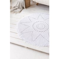 Handgemachter Runder Teppich, Weißer Teppich Für Kinderzimmer, Handgemachter Schlafzimmer, Häkelteppich Handgefertigt von MonoMeyStudio