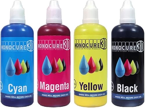 Monocure 3D 3DP-CMYK-SET-100B CMYK Pigment Jumbo Set Farben für DLP/SLA 3D Drucker Resin, 4x 100ml von Monocure 3D