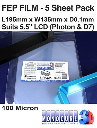 Monocure3D 3DFF510-5P FEP Film 100 Micron (5er Pack) für 5.5" LCD SLA/DLP Drucker (195x135x0.1mm) von Monocure 3D