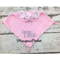 Ellie - Bereits Personalisierte Pinke Elefanten Kuscheldecke von MonogramPerfect