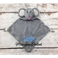 Personalisierte Graue Elefant Baby Kuscheldecke Cuddle Buddie Lovie Lovey Personalisierte Graue Elefant Baby Kuscheldecke Cuddle Buddie Lovie Lovey von MonogramPerfect